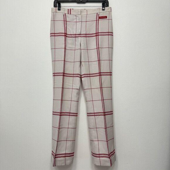 Vintage Moschino Iconic Dish Cloth Red Plaid Pants Size USA 8 - Picture 1 of 14